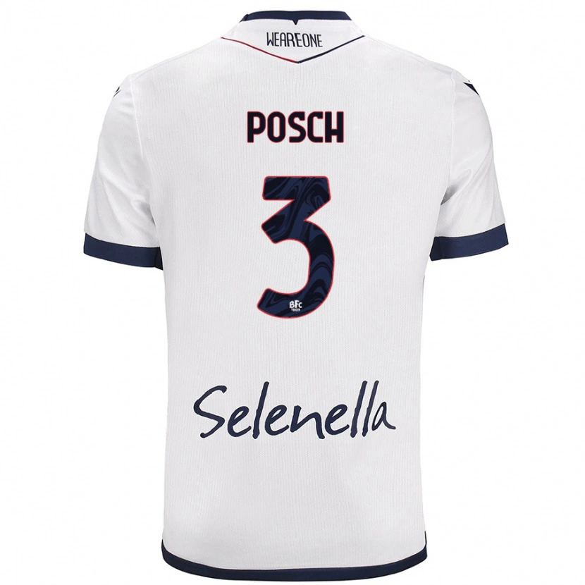 Danxen Mænd Stefan Posch #3 Hvid Kongeblå Udebane Spillertrøjer 2024/25 Trøje T-Shirt
