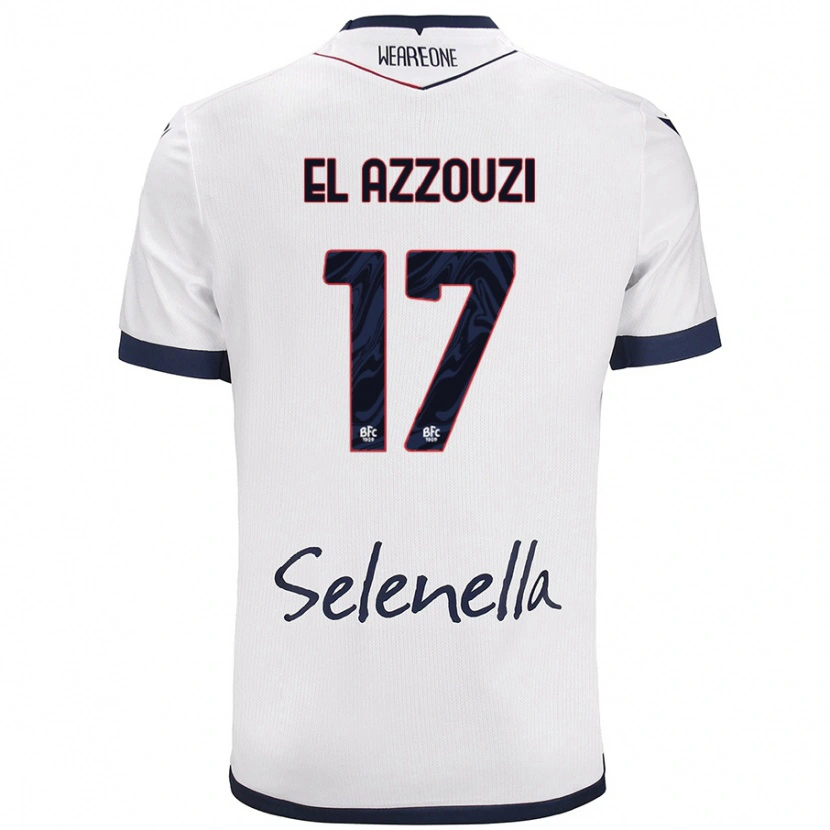 Danxen Mænd Oussama El Azzouzi #17 Hvid Kongeblå Udebane Spillertrøjer 2024/25 Trøje T-Shirt