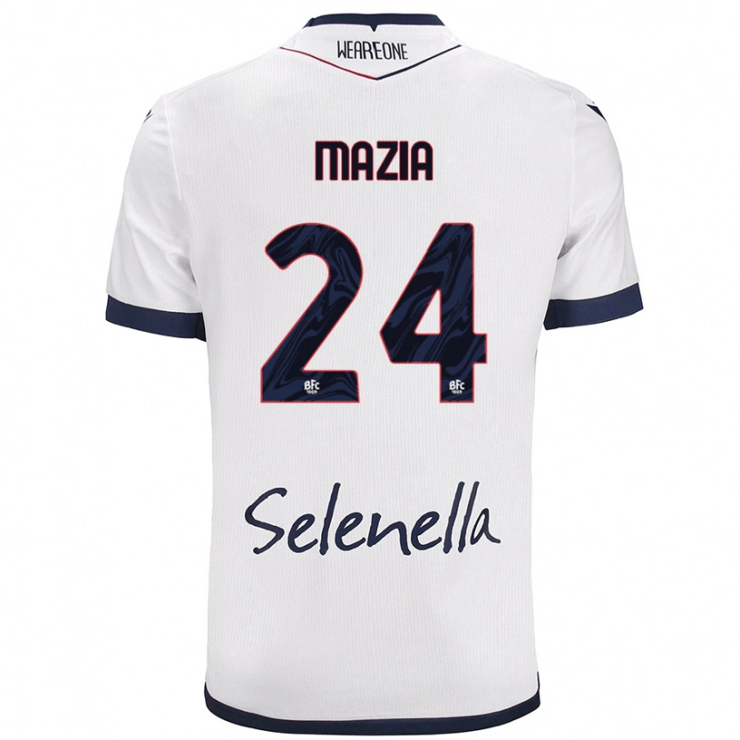 Danxen Mænd Andrea Mazia #24 Hvid Kongeblå Udebane Spillertrøjer 2024/25 Trøje T-Shirt