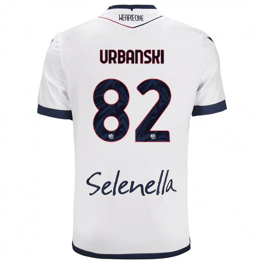Danxen Mænd Kacper Urbanski #82 Hvid Kongeblå Udebane Spillertrøjer 2024/25 Trøje T-Shirt