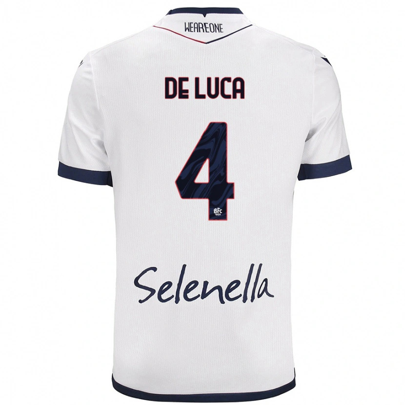Danxen Mænd Alessandro De Luca #4 Hvid Kongeblå Udebane Spillertrøjer 2024/25 Trøje T-Shirt