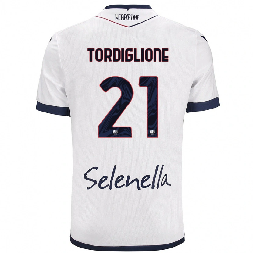Danxen Mænd Nicolò Tordiglione #21 Hvid Kongeblå Udebane Spillertrøjer 2024/25 Trøje T-Shirt