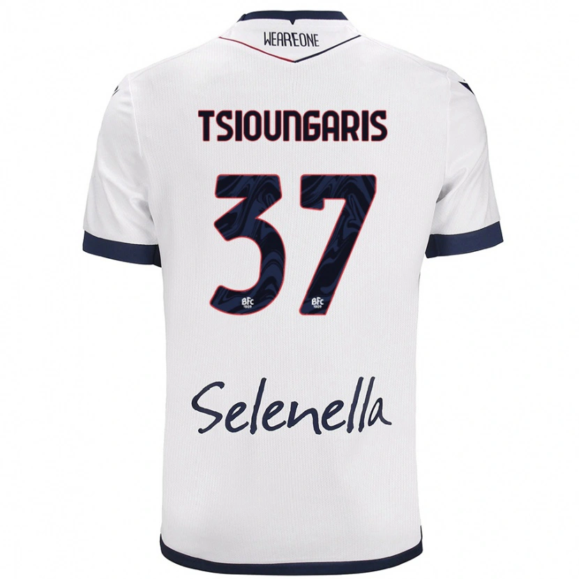 Danxen Mænd Theodoros Tsioungaris #37 Hvid Kongeblå Udebane Spillertrøjer 2024/25 Trøje T-Shirt