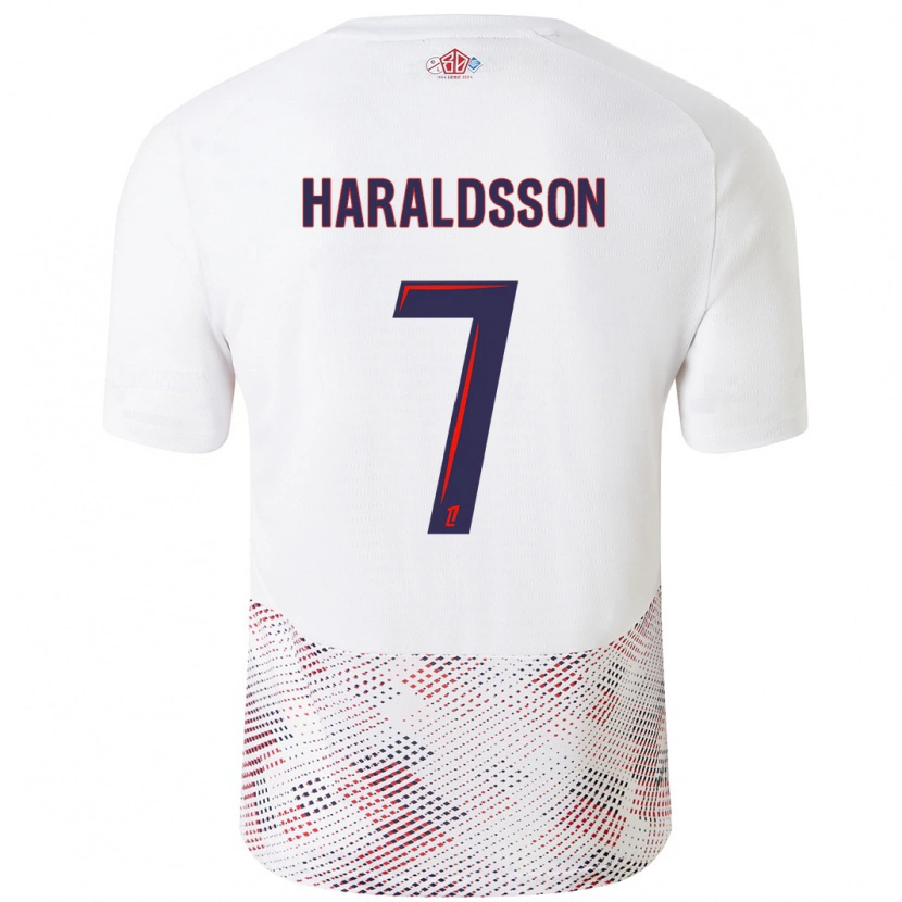 Danxen Mænd Hákon Arnar Haraldsson #7 Hvid Kongeblå Udebane Spillertrøjer 2024/25 Trøje T-Shirt
