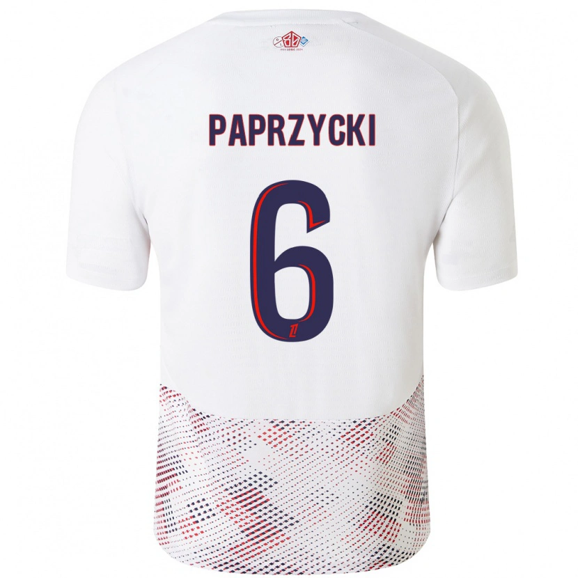 Danxen Mænd Aurore Paprzycki #6 Hvid Kongeblå Udebane Spillertrøjer 2024/25 Trøje T-Shirt