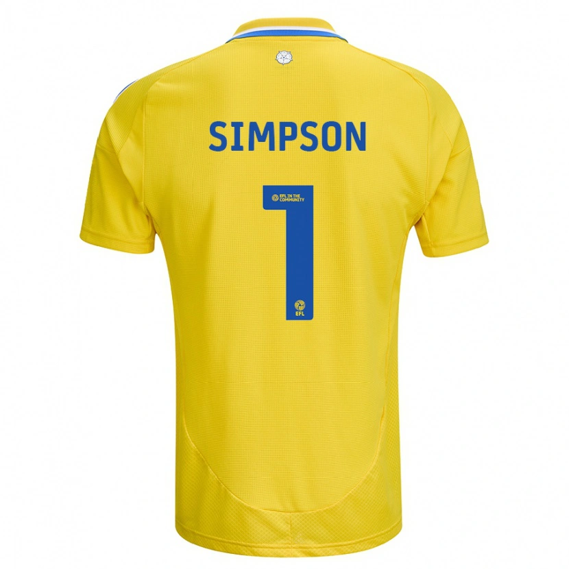 Danxen Mænd Carrie Simpson #1 Gul Blå Udebane Spillertrøjer 2024/25 Trøje T-Shirt
