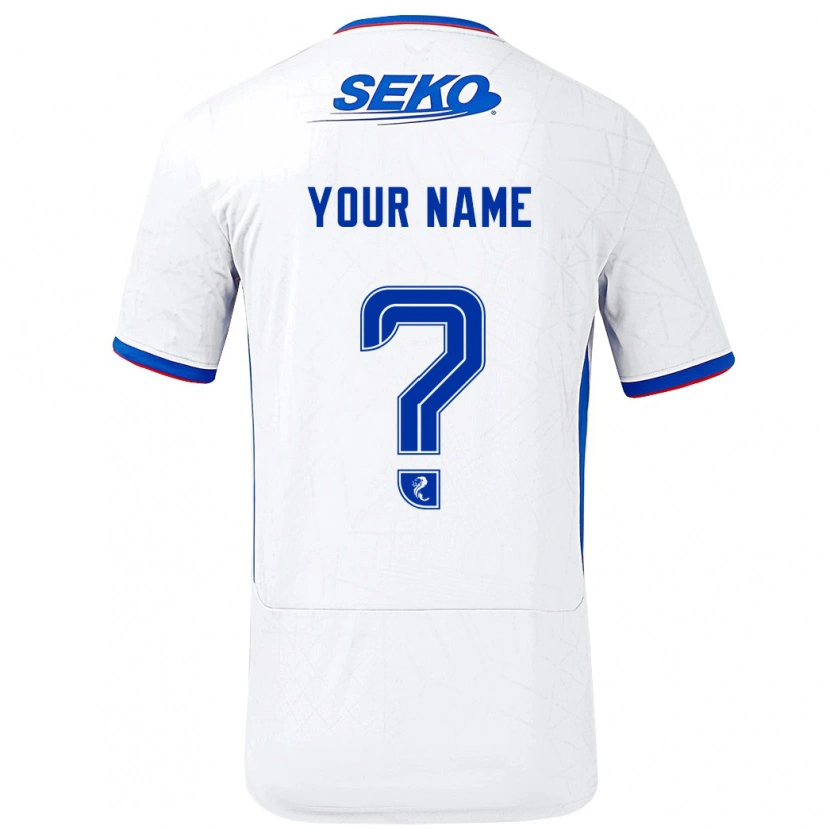 Danxen Mænd Dit Navn #0 Hvid Blå Udebane Spillertrøjer 2024/25 Trøje T-Shirt
