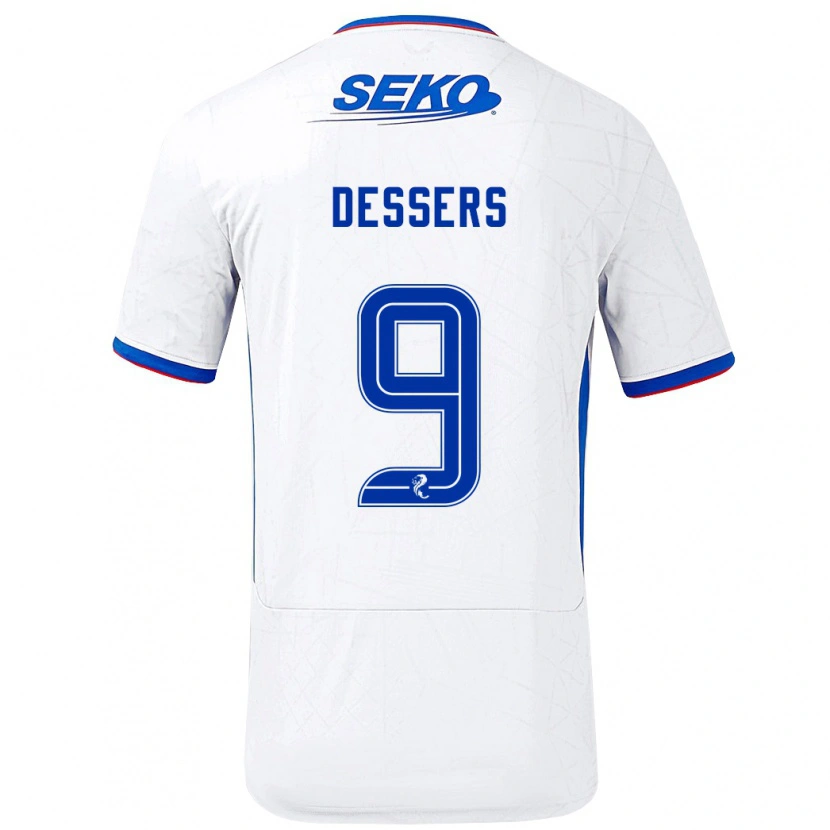 Danxen Mænd Cyriel Dessers #9 Hvid Blå Udebane Spillertrøjer 2024/25 Trøje T-Shirt