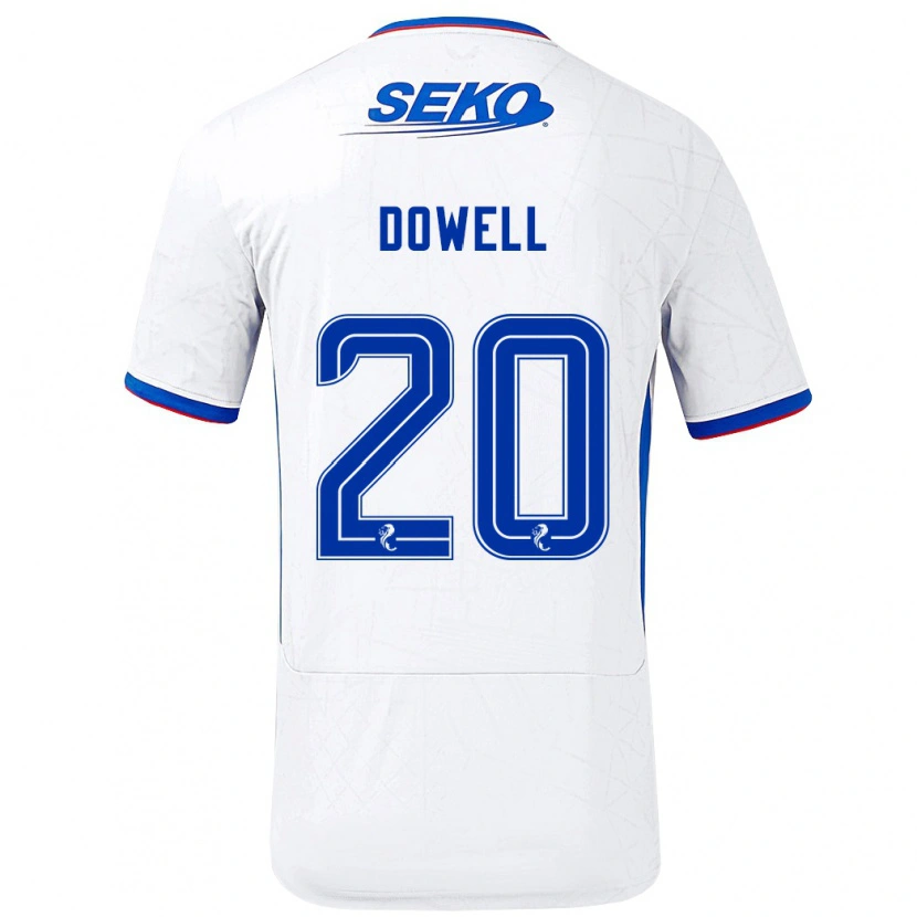 Danxen Mænd Kieran Dowell #20 Hvid Blå Udebane Spillertrøjer 2024/25 Trøje T-Shirt