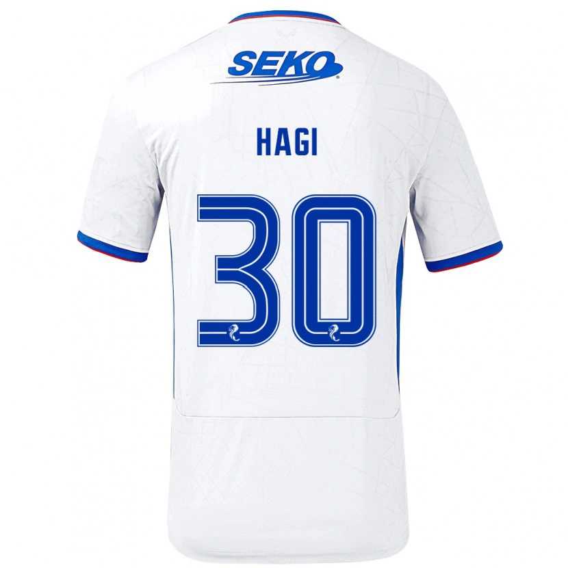 Danxen Mænd Ianis Hagi #30 Hvid Blå Udebane Spillertrøjer 2024/25 Trøje T-Shirt