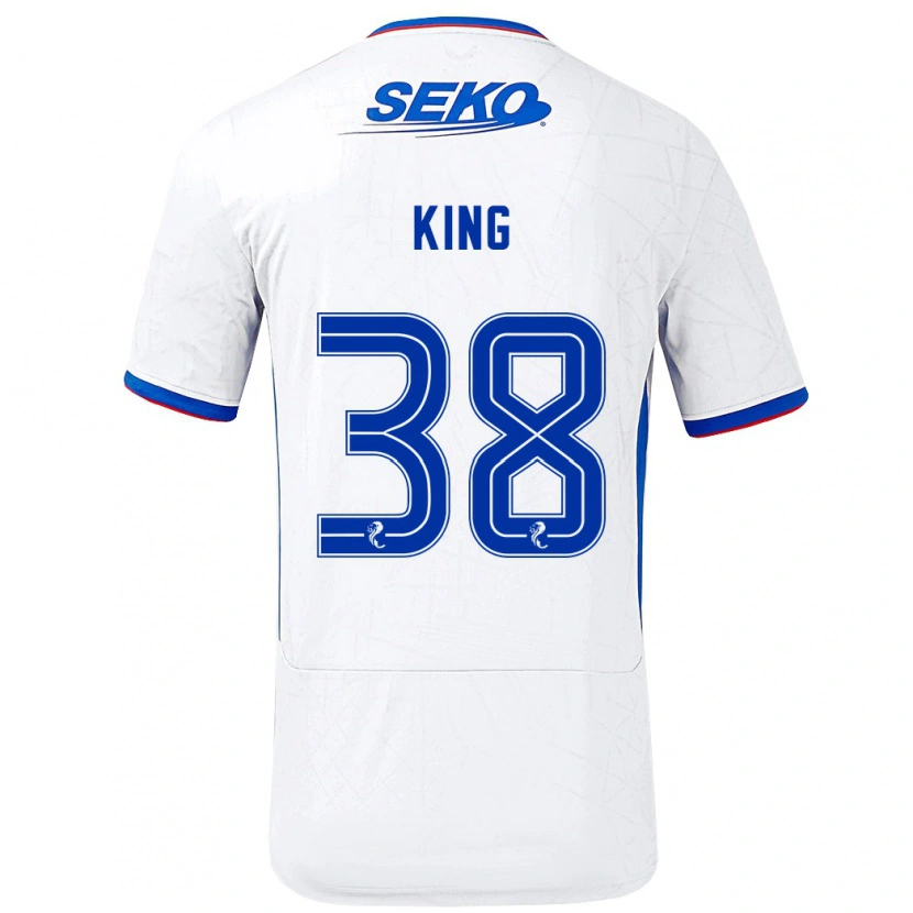 Danxen Mænd Leon King #38 Hvid Blå Udebane Spillertrøjer 2024/25 Trøje T-Shirt