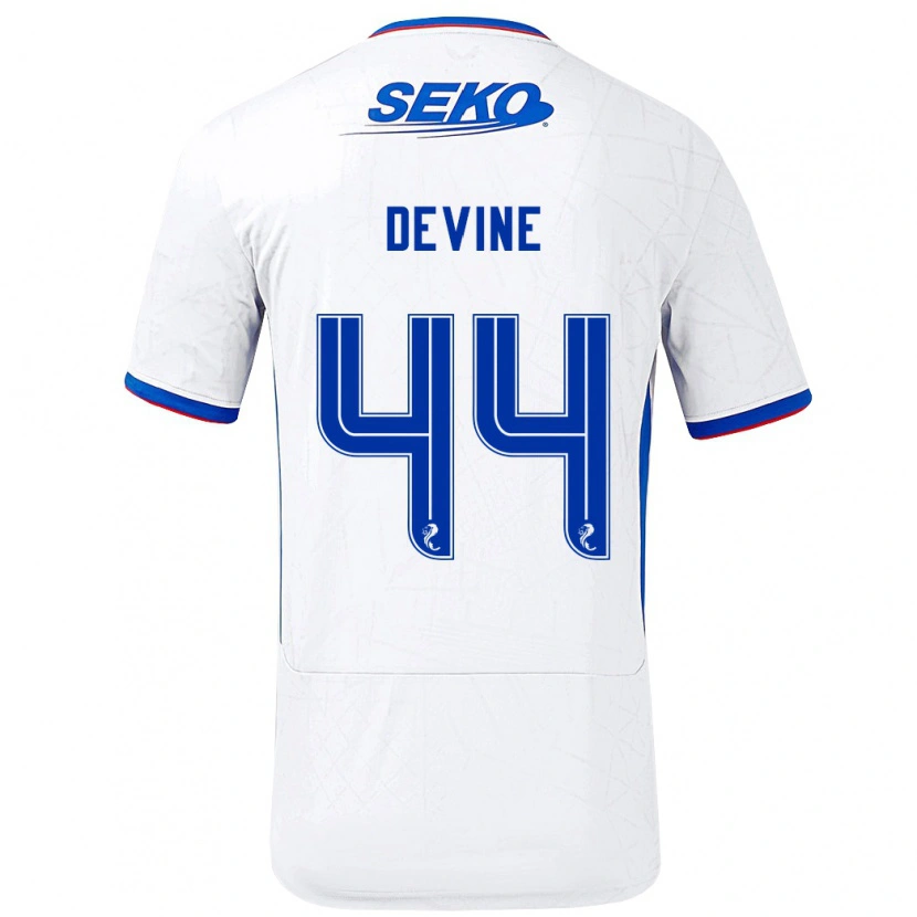 Danxen Mænd Adam Devine #44 Hvid Blå Udebane Spillertrøjer 2024/25 Trøje T-Shirt