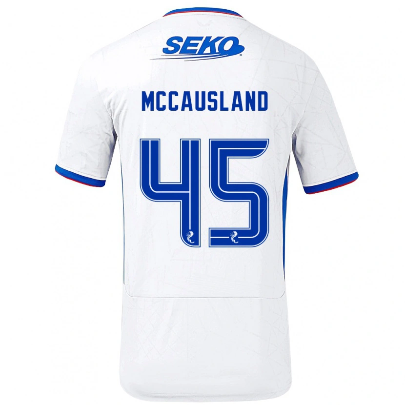 Danxen Mænd Ross Mccausland #45 Hvid Blå Udebane Spillertrøjer 2024/25 Trøje T-Shirt