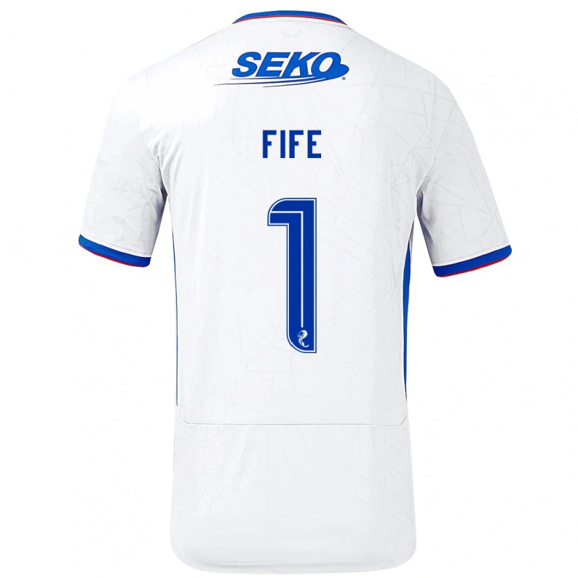 Danxen Mænd Jenna Fife #1 Hvid Blå Udebane Spillertrøjer 2024/25 Trøje T-Shirt