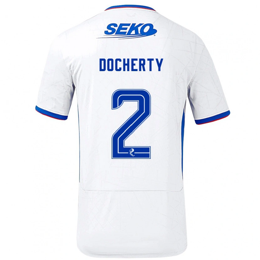 Danxen Mænd Nicola Docherty #2 Hvid Blå Udebane Spillertrøjer 2024/25 Trøje T-Shirt