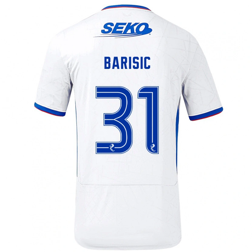 Danxen Mænd Borna Barisic #31 Hvid Blå Udebane Spillertrøjer 2024/25 Trøje T-Shirt