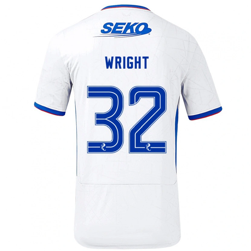 Danxen Mænd Kieran Wright #32 Hvid Blå Udebane Spillertrøjer 2024/25 Trøje T-Shirt