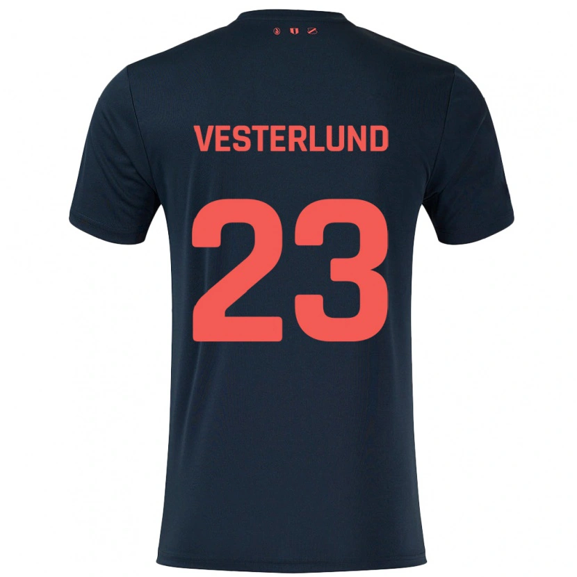 Danxen Mænd Niklas Vesterlund #23 Sort Rød Udebane Spillertrøjer 2024/25 Trøje T-Shirt