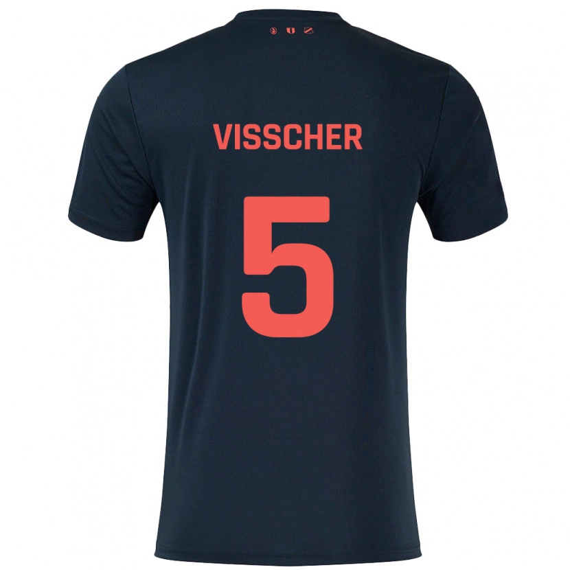 Danxen Mænd Amber Visscher #5 Sort Rød Udebane Spillertrøjer 2024/25 Trøje T-Shirt