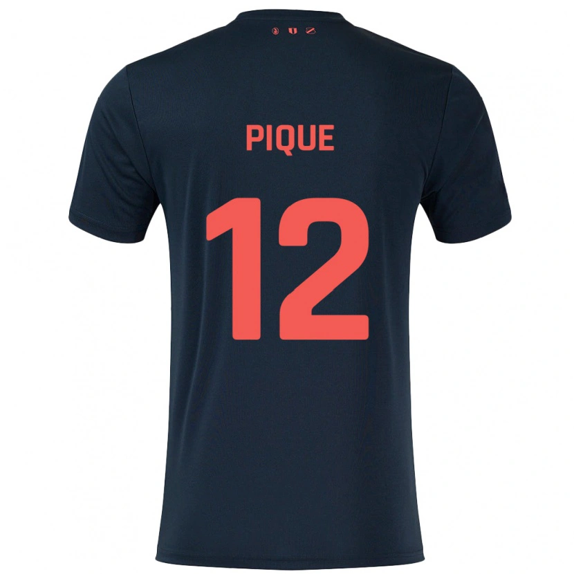 Danxen Mænd Naomi Piqué #12 Sort Rød Udebane Spillertrøjer 2024/25 Trøje T-Shirt