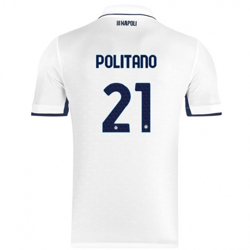 Danxen Mænd Matteo Politano #21 Hvid Kongeblå Udebane Spillertrøjer 2024/25 Trøje T-Shirt