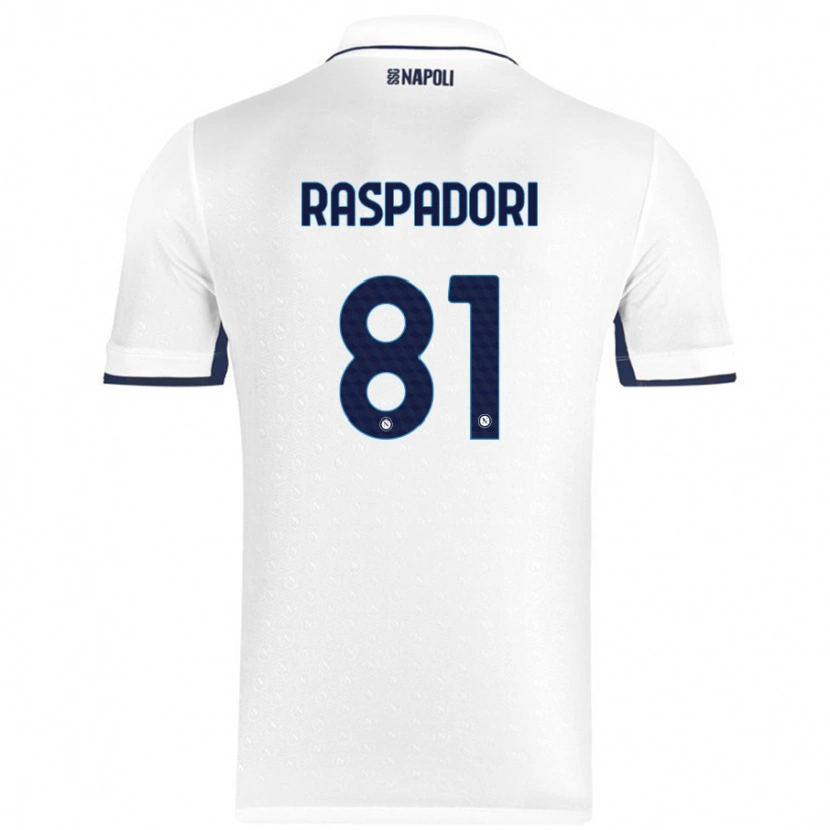 Danxen Mænd Giacomo Raspadori #81 Hvid Kongeblå Udebane Spillertrøjer 2024/25 Trøje T-Shirt