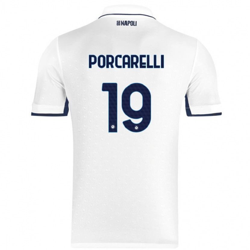 Danxen Mænd Maddelena Porcarelli #19 Hvid Kongeblå Udebane Spillertrøjer 2024/25 Trøje T-Shirt