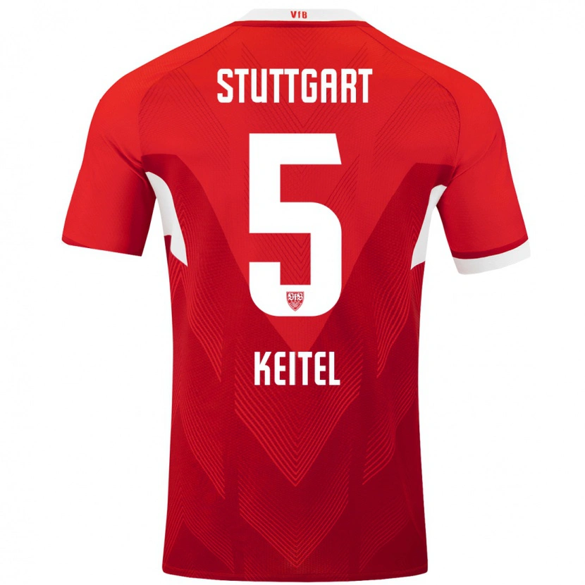Danxen Mænd Yannik Keitel #5 Rød Hvid Udebane Spillertrøjer 2024/25 Trøje T-Shirt