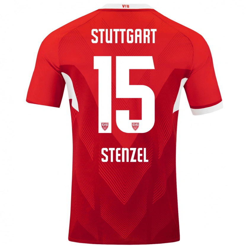 Danxen Mænd Pascal Stenzel #15 Rød Hvid Udebane Spillertrøjer 2024/25 Trøje T-Shirt