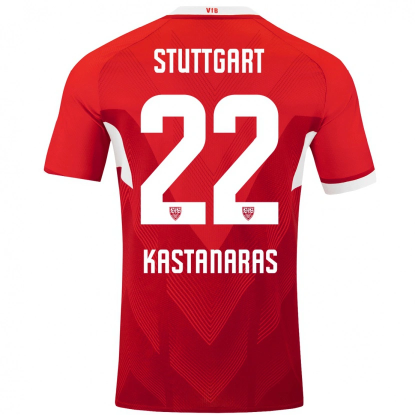 Danxen Mænd Thomas Kastanaras #22 Rød Hvid Udebane Spillertrøjer 2024/25 Trøje T-Shirt