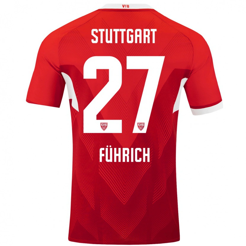 Danxen Mænd Chris Führich #27 Rød Hvid Udebane Spillertrøjer 2024/25 Trøje T-Shirt