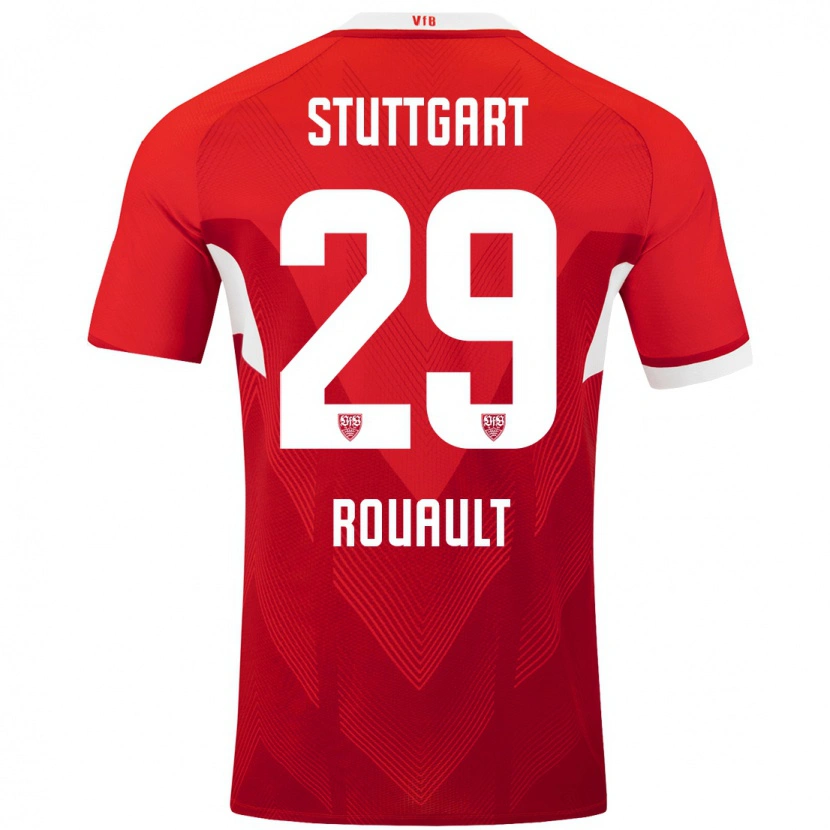 Danxen Mænd Anthony Rouault #29 Rød Hvid Udebane Spillertrøjer 2024/25 Trøje T-Shirt