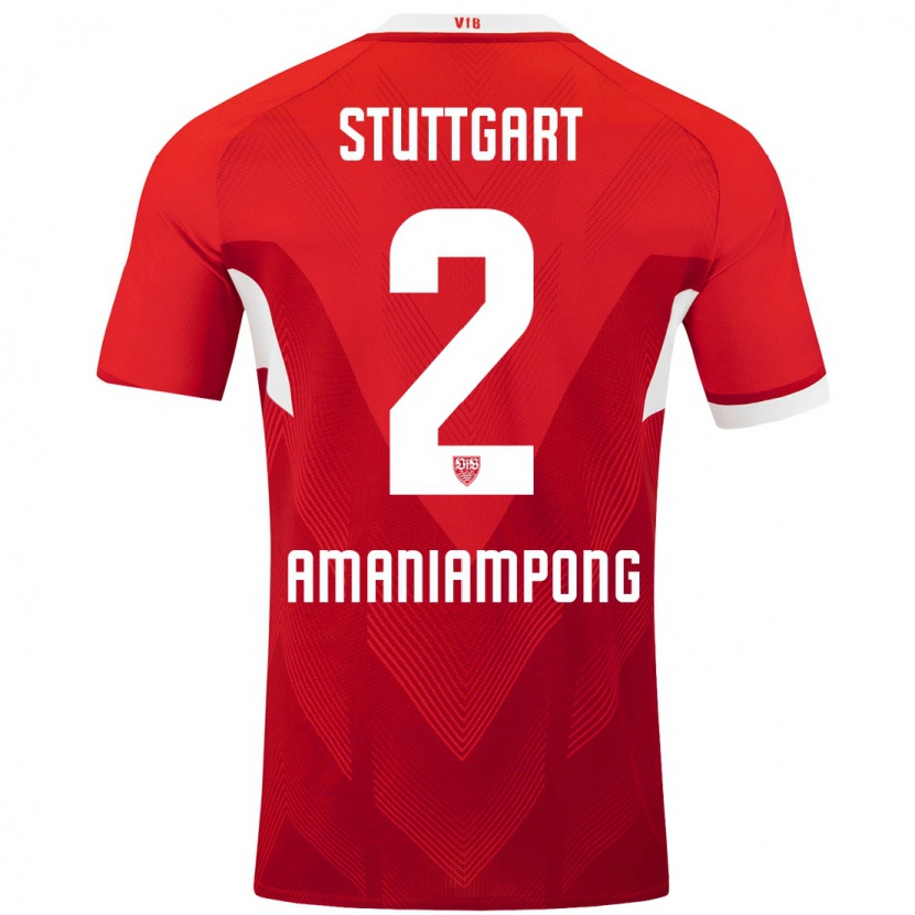Danxen Mænd Kaden Amaniampong #2 Rød Hvid Udebane Spillertrøjer 2024/25 Trøje T-Shirt