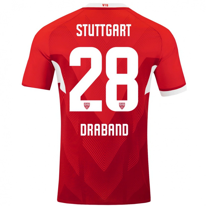 Danxen Mænd Dominik Draband #28 Rød Hvid Udebane Spillertrøjer 2024/25 Trøje T-Shirt