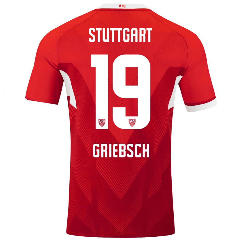 Danxen Mænd Lukas Griebsch #19 Rød Hvid Udebane Spillertrøjer 2024/25 Trøje T-Shirt