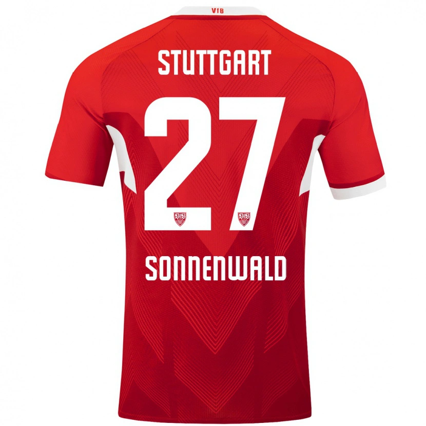 Danxen Mænd Lukas Sonnenwald #27 Rød Hvid Udebane Spillertrøjer 2024/25 Trøje T-Shirt