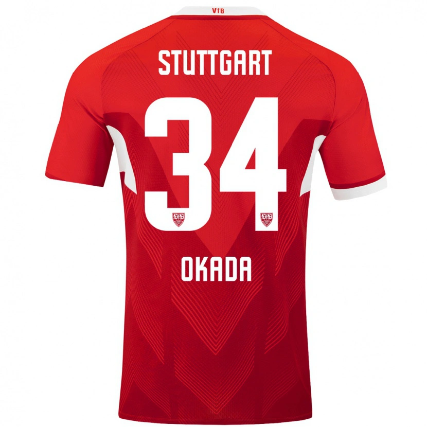 Danxen Mænd Rei Okada #34 Rød Hvid Udebane Spillertrøjer 2024/25 Trøje T-Shirt