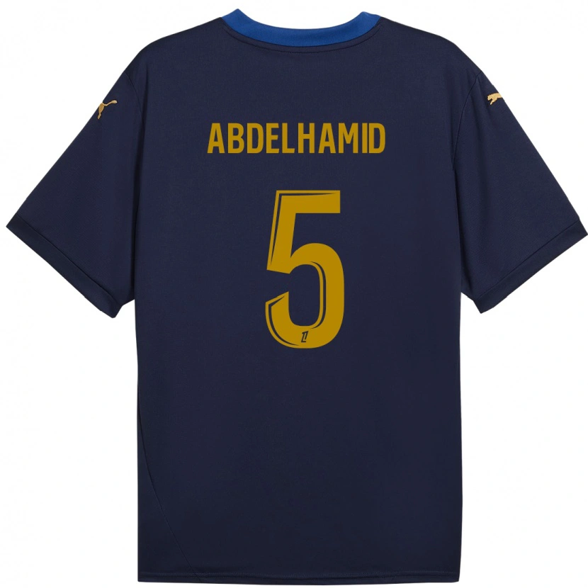 Danxen Mænd Yunis Abdelhamid #5 Marine Guld Udebane Spillertrøjer 2024/25 Trøje T-Shirt