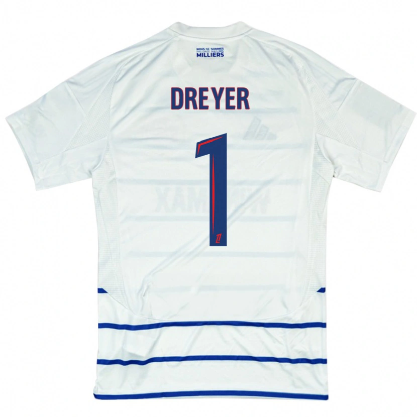 Danxen Mænd Matthieu Dreyer #1 Hvid Blå Udebane Spillertrøjer 2024/25 Trøje T-Shirt