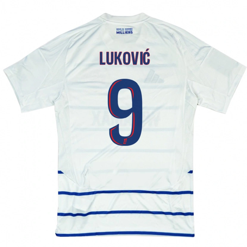 Danxen Mænd Milos Lukovic #9 Hvid Blå Udebane Spillertrøjer 2024/25 Trøje T-Shirt