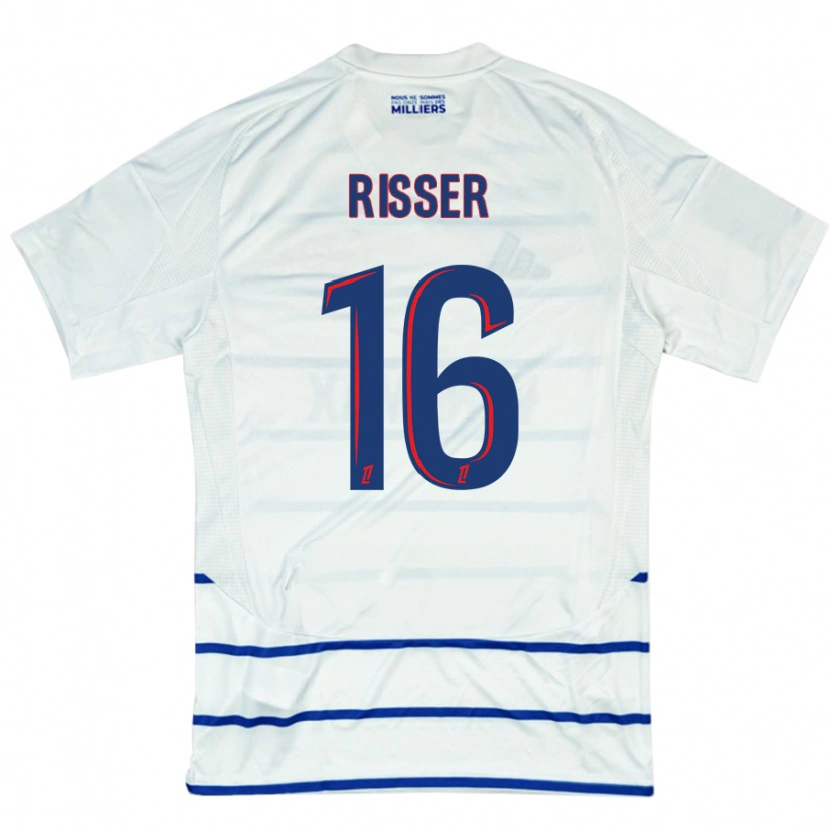 Danxen Mænd Robin Risser #16 Hvid Blå Udebane Spillertrøjer 2024/25 Trøje T-Shirt