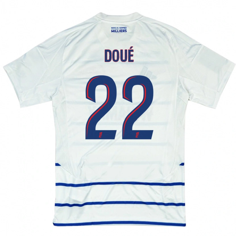 Danxen Mænd Guéla Doué #22 Hvid Blå Udebane Spillertrøjer 2024/25 Trøje T-Shirt