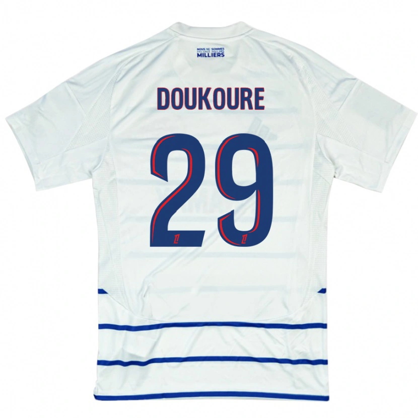 Danxen Mænd Ismaël Doukouré #29 Hvid Blå Udebane Spillertrøjer 2024/25 Trøje T-Shirt