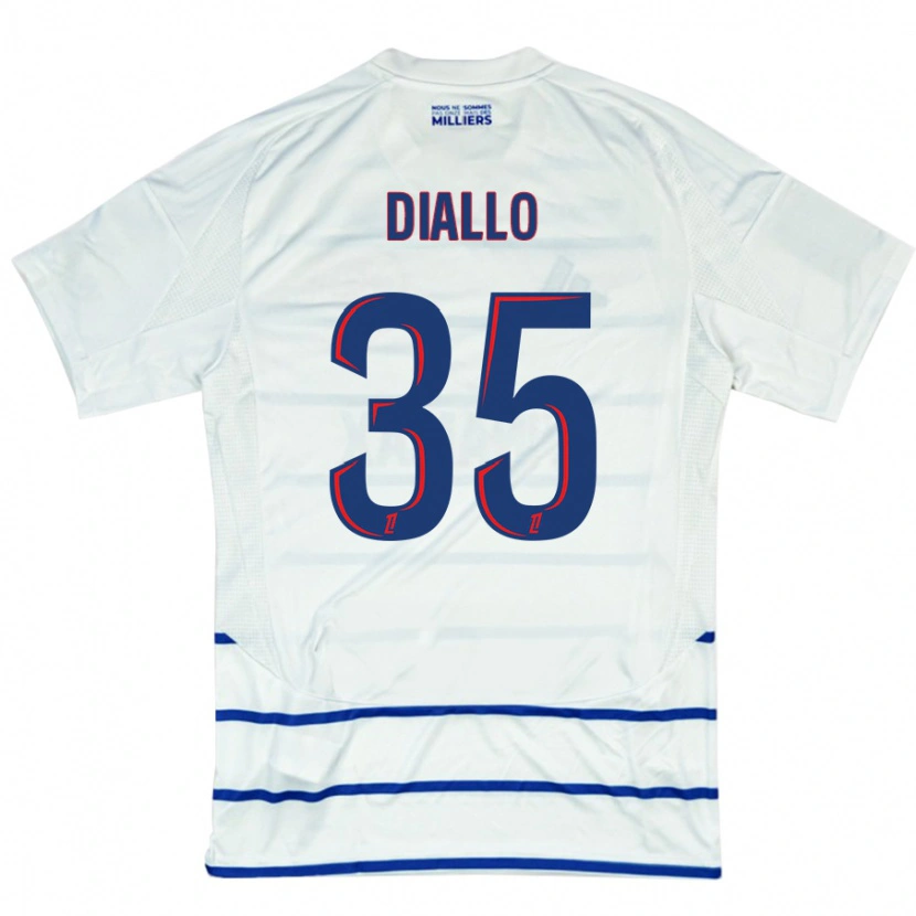 Danxen Mænd Tidiane Diallo #35 Hvid Blå Udebane Spillertrøjer 2024/25 Trøje T-Shirt