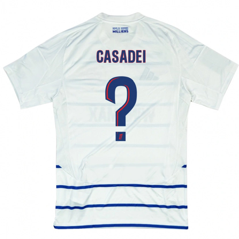 Danxen Mænd Alexis Casadei #0 Hvid Blå Udebane Spillertrøjer 2024/25 Trøje T-Shirt