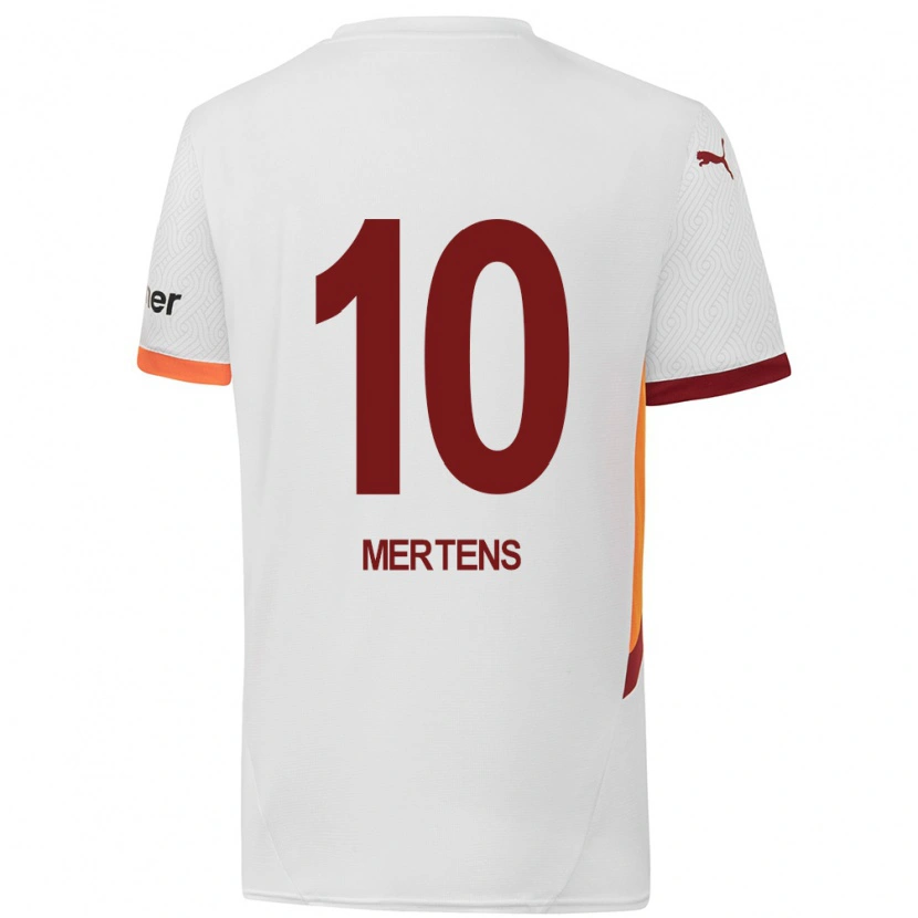 Danxen Mænd Dries Mertens #10 Hvid Gul Rød Udebane Spillertrøjer 2024/25 Trøje T-Shirt