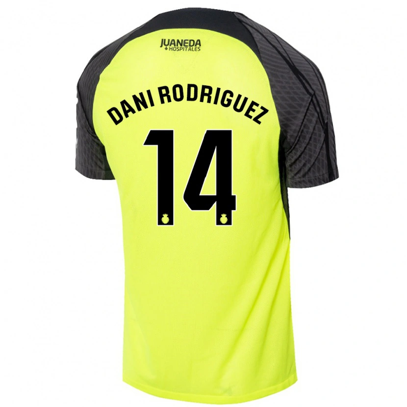 Danxen Mænd Dani Rodríguez #14 Fluorescerende Grøn Sort Udebane Spillertrøjer 2024/25 Trøje T-Shirt