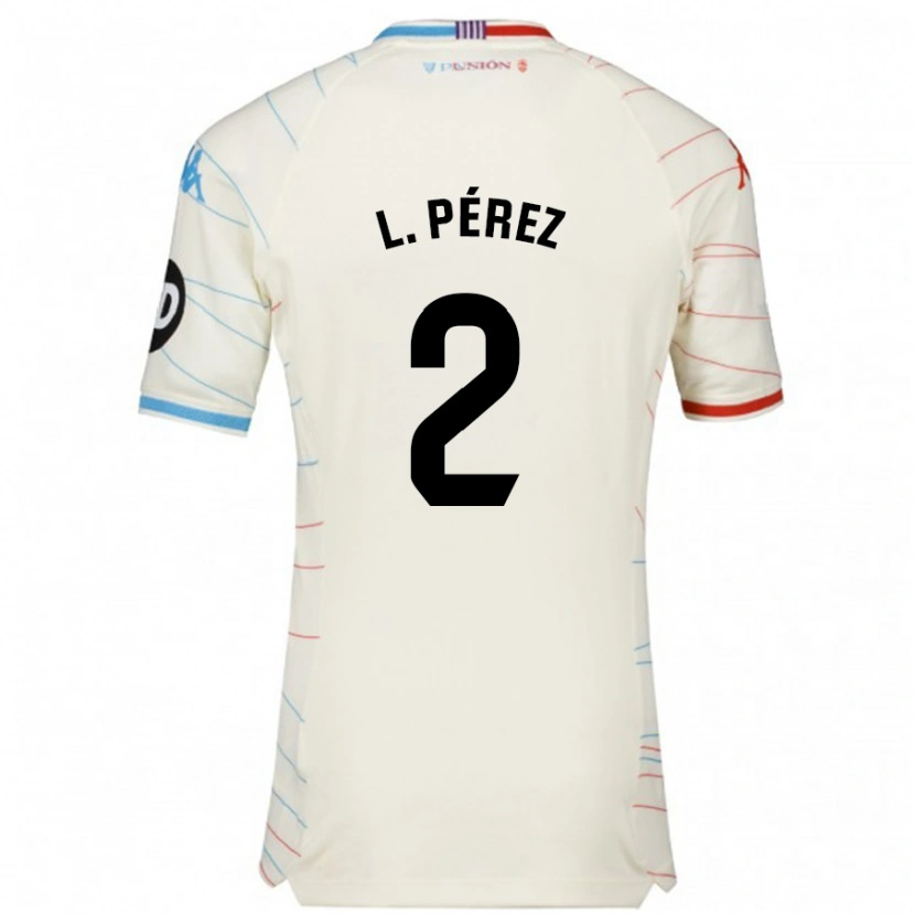 Danxen Mænd Luis Pérez #2 Hvid Rød Blå Udebane Spillertrøjer 2024/25 Trøje T-Shirt