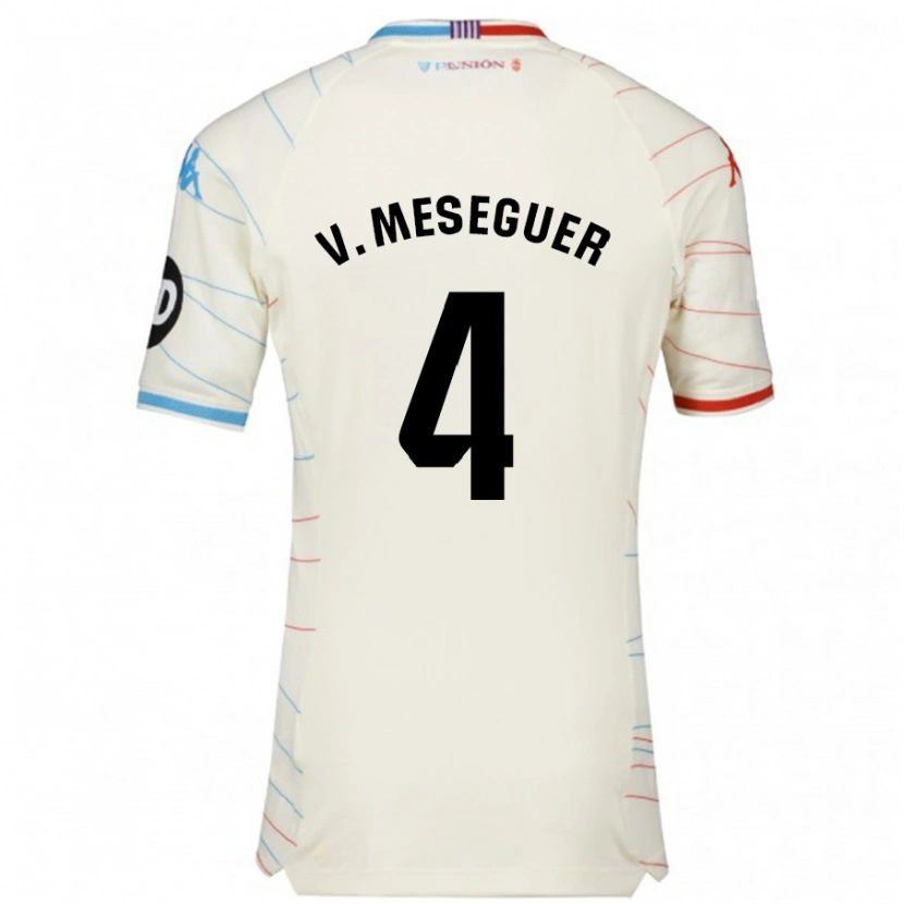 Danxen Mænd Víctor Meseguer #4 Hvid Rød Blå Udebane Spillertrøjer 2024/25 Trøje T-Shirt
