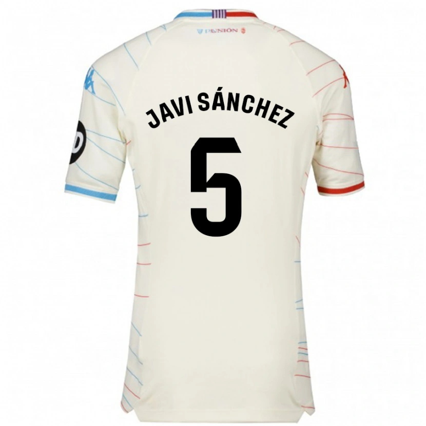 Danxen Mænd Javi Sánchez #5 Hvid Rød Blå Udebane Spillertrøjer 2024/25 Trøje T-Shirt